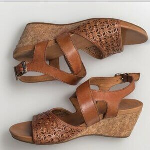 (9) NUTURE Harrpper Decorative LEATHER Sandals w/ 2.5" Cork Wedge Heels